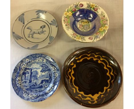Maling pedestal bowl, Spode Italian pattern plate, large slip ware plate by Clive Bowen 2007 & a Francis pottery dish