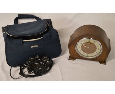 1930s mantle clock, Practika camera and various lenses