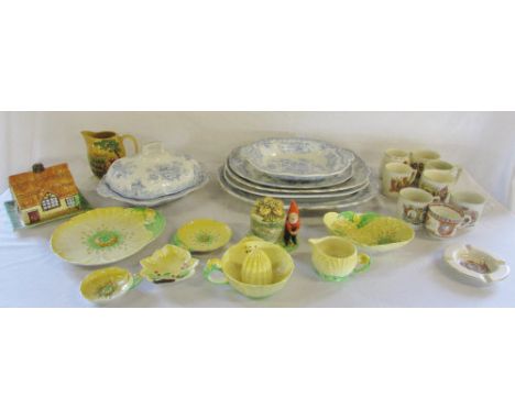 Various ceramics inc Victorian blue rose table ware & Carlton ware (2 boxes)