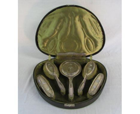 Cased silver and mother of pearl dressing table set Birmingham 1909 maker William Hair Haseler