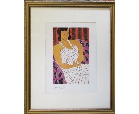 Henry Matisse heliogravure print 'Dame a la Robe Blanche' from the 1948 Verve Revue 46 cm x 56 cm