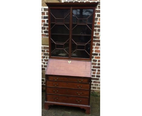 Georgian mahogany bureau bookcase on bracket feet W91cm H 214cm