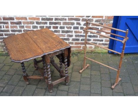 1930s gate leg table with barley twist legs and a towel rail