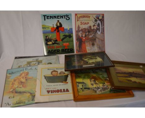 Various prints and reproduction enamel wall signs