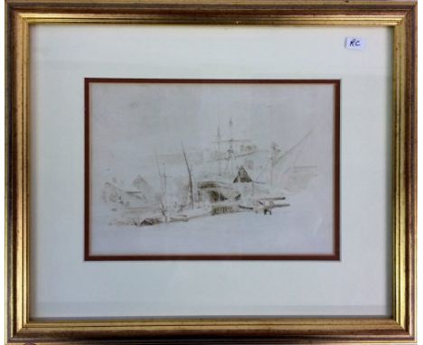 Small sketch of boats William Lionel Wyllie. Framed & glazed. Provenance on verso 34cm  by 28cm