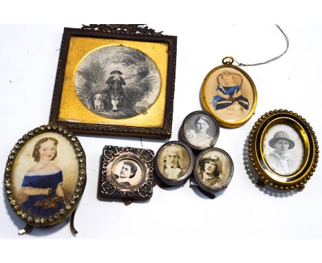 A miniature silver triple photograph frame, hallmarked for Birmingham 1908, and five various other photograph frames, each co