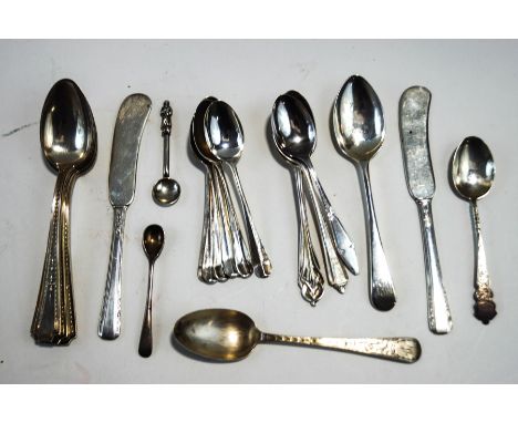 A set of six tea spoons marked 'Sterling', a set of six silver coffee spoons, Birmingham 1936, together with nine other silve