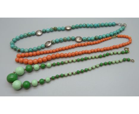 Three vintage bead necklaces 