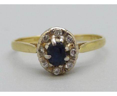 An 18ct gold, sapphire and diamond ring, 2.1g, N 