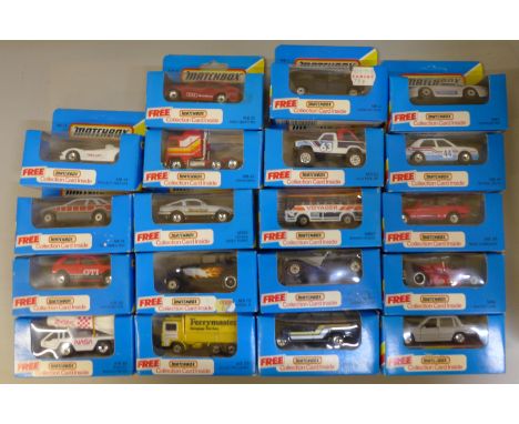 Nineteen light blue box Matchbox model vehicles with cards 