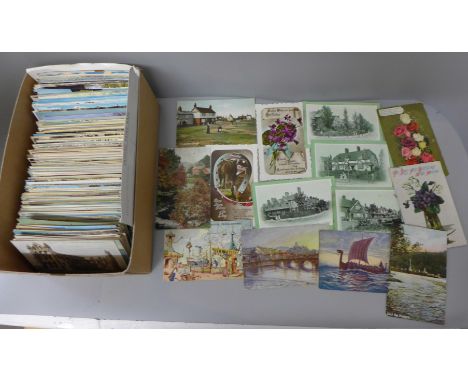 Postcards; a box of postcards, vintage to modern collection 