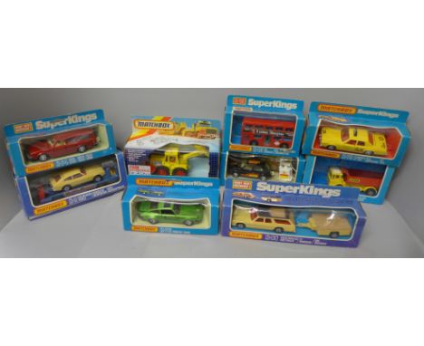 Nine vintage Matchbox Superkings model vehicles, boxed 