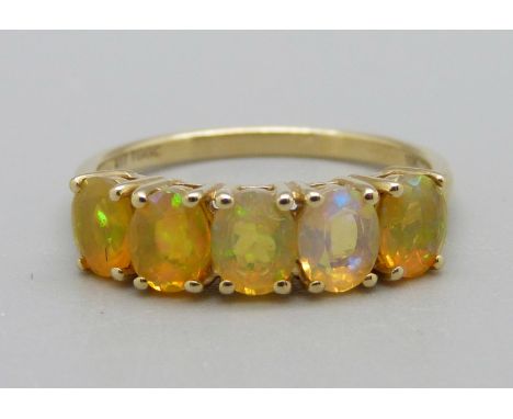 A 9ct gold and Egyptian opal ring, 2g, N 