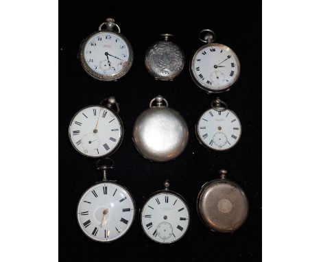 A COLLECTION OF POCKET WATCHES, to include a 19th century silver  watch (formerly pair cased) with fusee movement and engrave