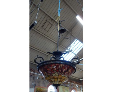 A LARGE TIFFANY STYLE CEILING LAMP, 50cm diam and another smaller