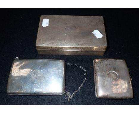 SILVER ENGINE TURNED CIGARETTE BOX, a silver cigarette case and a silver purse (3)