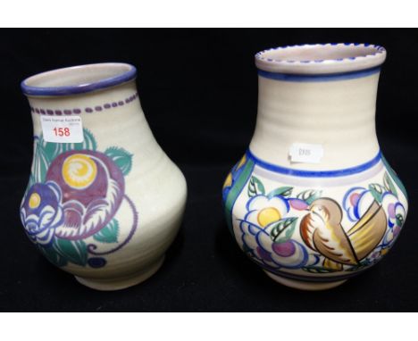 A POOLE POTTERY TRADITIONAL VASE, decorated in the QM pattern, shape no. 203, impressed and painted marks, 20cm high, and a P