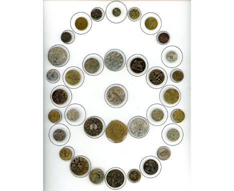 35 Small and medium 19th century assorted French tight buttons. This is a nice card of assorted subject matter. Perhaps you w