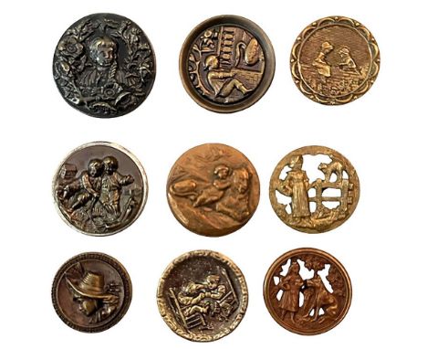 9 Medium large 19th century examples including Kate Greenaway. This nice assortment includes a nice pierced brass girl with a