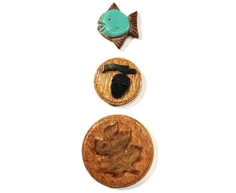 3 Large 20th century wood and Bakelite pictorial buttons. This lot has two things on common in all three buttons, they all ha
