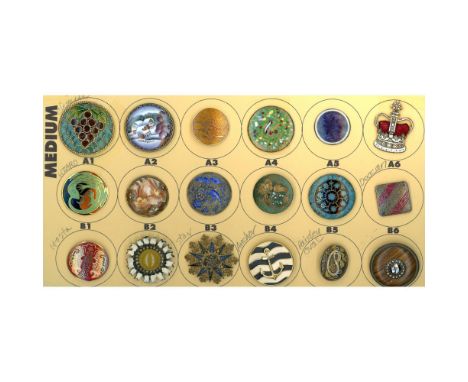 18 Medium size 19th &amp; 20th C. examples including PliqueÂ&nbsp;aÂ&nbsp;Jour. This nice partial card of enamel buttons incl