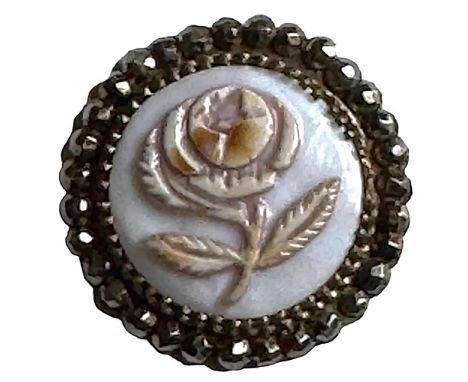 1 Medium size 19th century hand carved rose in metal button. Here is a finely had carved Cowrie shell button of a rose set in