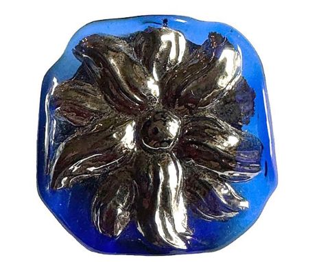 1 Large 20th century blue glass flower head button. Bimini glass buttons have become quite the rage in the past 10-20 years. 