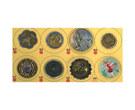 8 Medium and Large 19th and 20th century buttons. This lot includes 7 buttons from the 19th century including steel cup, flat