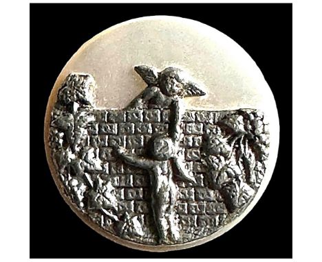 1 Large 19th century pearl button with a pewter escutcheon. This button is found in several versions, brass, celluloid backgr