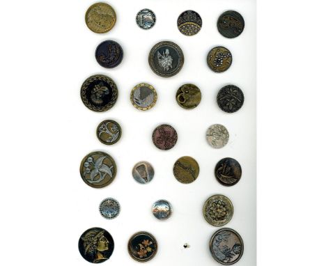 24 Medium &amp; Large 19th century buttons including silver. This lot includes a variety of subject matter including architec