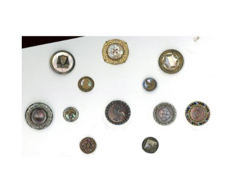 12 Small &amp; medium 19th century pearl in assorted metal. This nice lot includes pearl sew thru, pearl backgrounds, pictori
