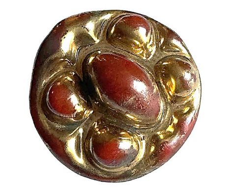 1 Medium 20th century Red glass and gold luster button. Bimini glass buttons have become quite the rage in the past 10-20 yea