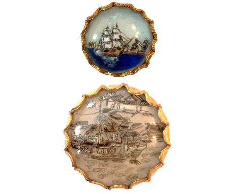 2 Medium &amp; Small 20th C. buttons from China with enamel backs. These buttons were imported and sold by the late Lucille W