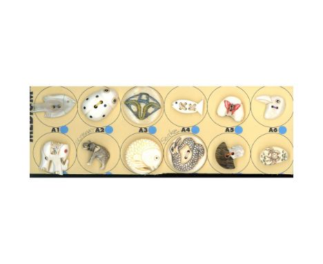 10 Medium 19th &amp; 20th century examples including pictorials. This partial card includes z red pigmented butterfly, aa sew