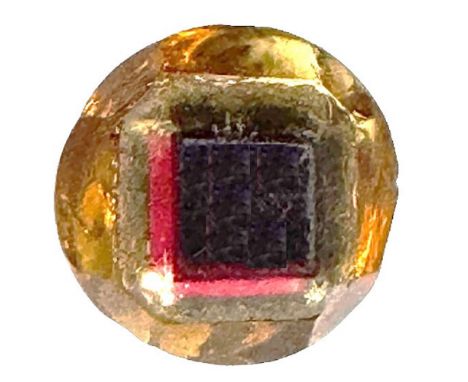 1 Small 19th century colored glass Tingue button. This Tingue glass button is in a striking amber yellow color. tTngues were 