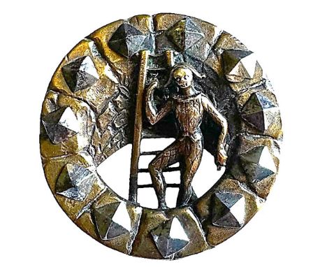 1 Large 19th century button of Harlequin climbing a ladder. This detailed and fine example of a 19th century picture button s