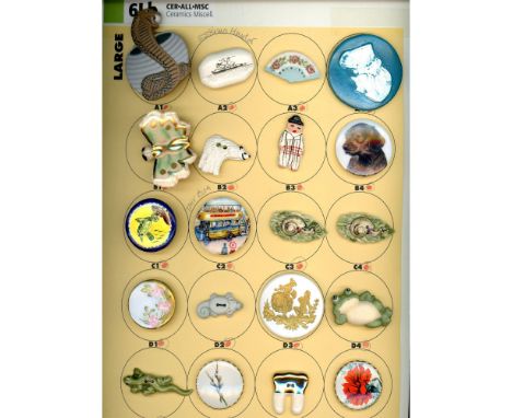 20 Large 20th/21st century assorted ceramics including pictorial. This nice card includes porcelain and pottery buttons. Take