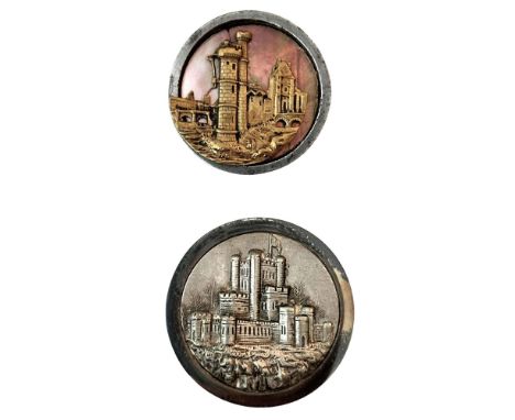 2 Large size 19th century architectural building buttons. Here are two buttons made of steel called steel cups. One example s