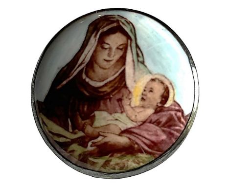 1 Large 20th century button by the Motiwala Studios of India. Here is a nice colorful enamel of "The Madonna and Child" hand 