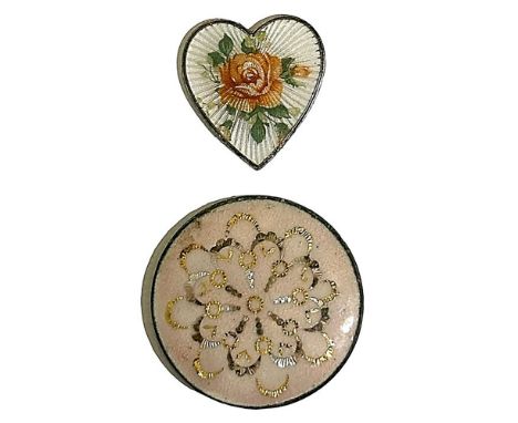 2 Medium early 20th C. buttons including Guilloche enamel. Here is a nice selection of enamel buttons including a foil paillo