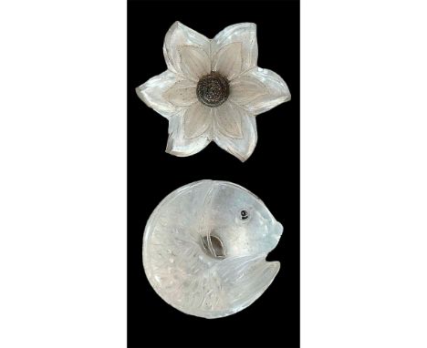 2 Large early and mid 20th century great glass buttons. This lot includes a nice large rosette shank clear frosted glass flow
