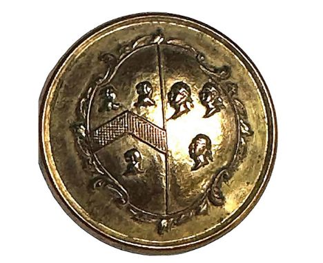 1 Medium 19th century women's Lozenge with human heads. This Lozenge button in brilliant brass depicts several human heads. I