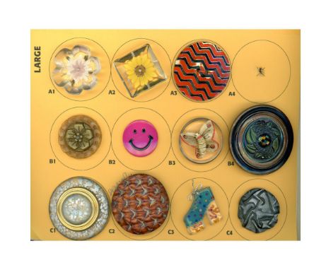 11 Medium &amp; Large 19th and 20th century buttons including Lucite. This partial card includes a nice iridescent lustered b