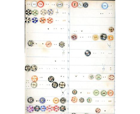 111 Small early 20th century assorted color examples. Here are 2 cards of assorted colored buttons made of china in a variety