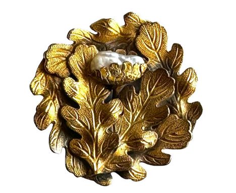 1 Large 19th century engraved brass leaves with pearl. Here is a very unusual button. The overall design id multiple leaves t