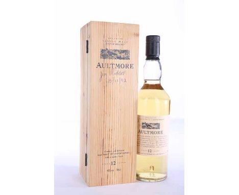 AULTMORE AGED 12 YEARS FLORA & FAUNA
Speyside Single Malt Scotch Whisky. Bottle and box signed by Jim Riddell, 10th November 