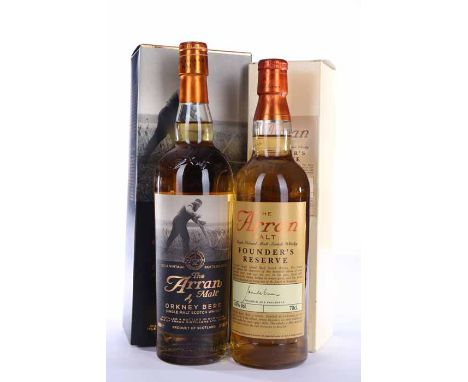 ARRAN MALT FOUNDER'S RESERVE
Highland Single Malt Scotch Whisky. 70cl, 43% volume, in carton. 
ARRAN MALT ORKNEY BERE
Highlan