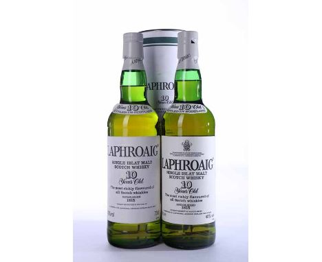 LAPHROAIG 10 YEARS OLD PRE-ROYAL WARRANT
Islay Single Malt Scotch Whisky. 70cl, 40% volume. 
LAPHROAIG 10 YEARS OLD POST-ROYA