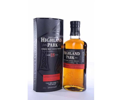 HIGHLAND PARK AGED 18 YEARS
Highland Single Malt Scotch Whisky. 70cl, 43% volume, in tube.  