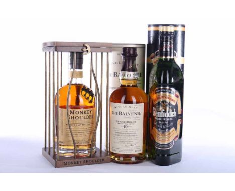 BALVENIE FOUNDER'S RESERVE AGED 10 YEARS
Highland Single Malt Scotch Whisky. 70cl, 40% volume, in tube. 
GLENFIDDICH SPECIAL 